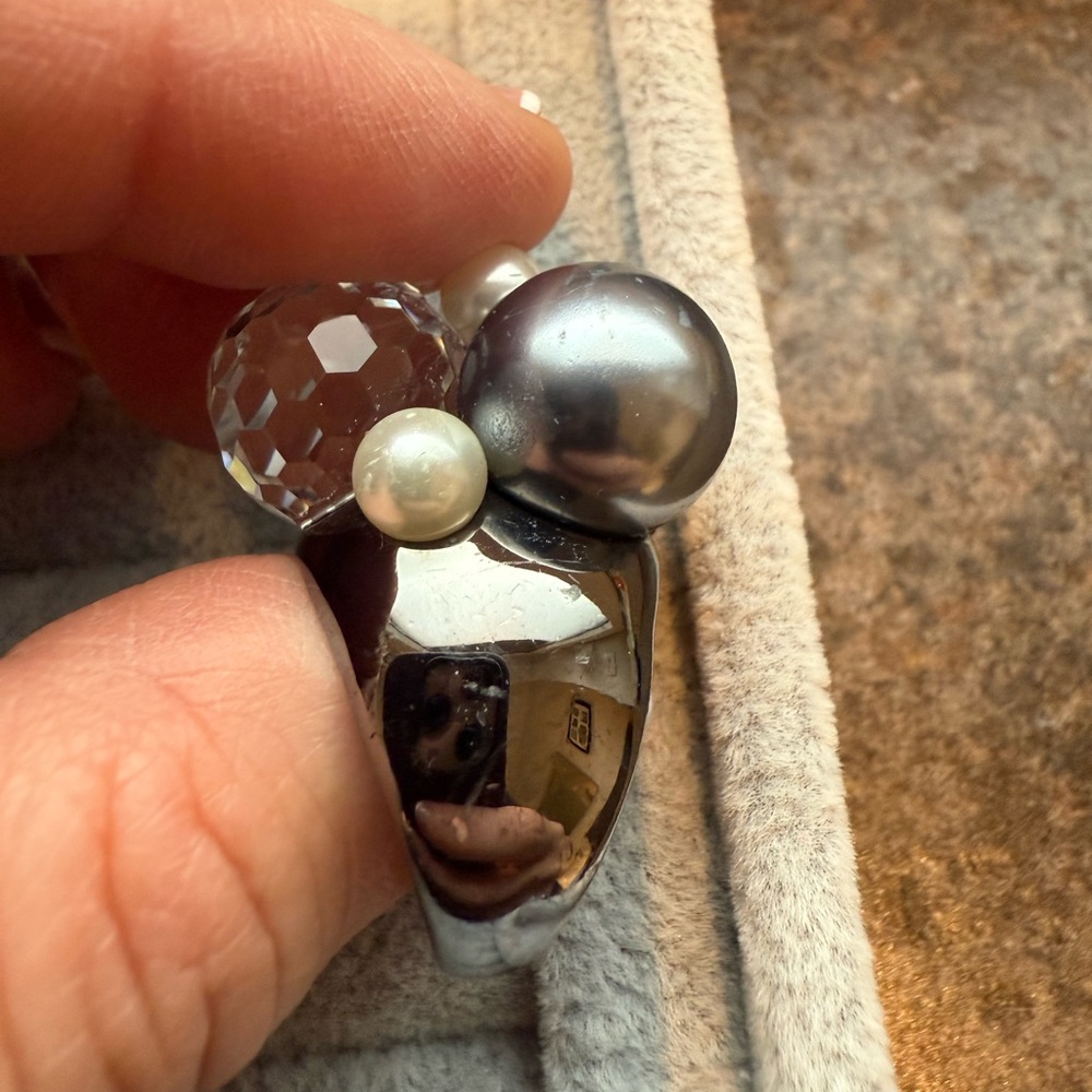 Kenneth Lane Grey crystal pearl bubble cluster Cocktail ring size 8/9 - Picture 6 of 14